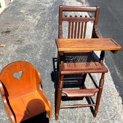 Wood Baby Chair,  High Chair & Handmade Knit Baby Sets