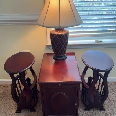 Mini Storage Cabinet/Table , 2-Side Tables & Table Lamp