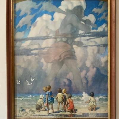 Framed Lithograph Titled The Giant By NC Wyetth