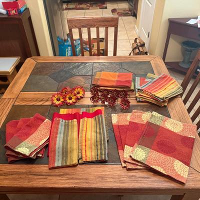 Fall Harvest Cloth Napkin & Ring Lot