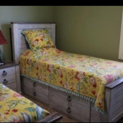 Rustic Bedroom Furniture Set – Twin Beds with Storage, Nightstand & Dresser