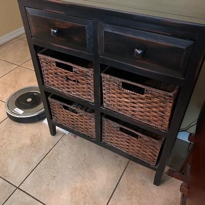 Black Wood & Wicker Drawer Chest