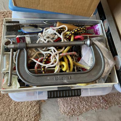 Lot of Hand Tools, Hardware & Accessories in Storage Bins