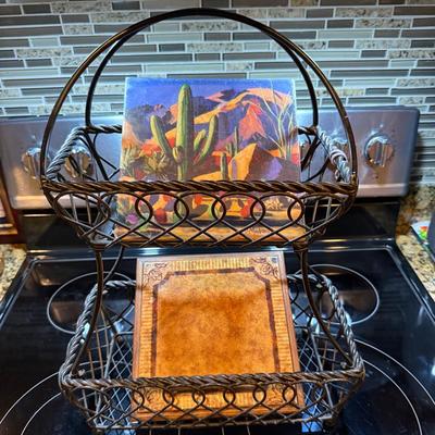 Two-Tier Metal Basket with Decorative Hot Plates