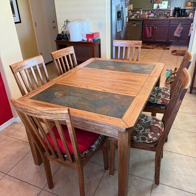 Dining Table with 6 Chairs – Slate Inlay Design