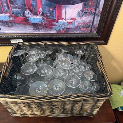 Large Assorted Stemware Collection in Wicker Basket