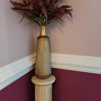 Metal Vase With Flowers And Pillar 