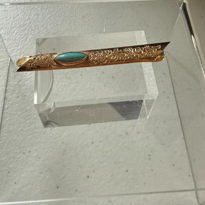 Vintage 14K Rose Gold Engraved Tie Bar With Turquoise Stone - 3.33 Grams
Lot #: 18