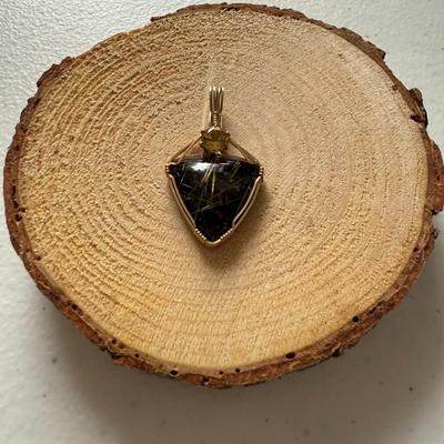 Gorgeous Large Black/Gold Polished Stone Pendant W/Yellow CZ -Wrapped In Gold-filled Wire
Lot #: 54