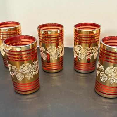 Lot Of (6) Vintage Red Glasses W/Gold Embossed Flowers
Lot #: 111