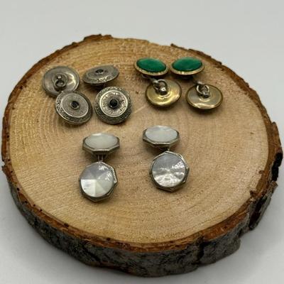 (3) Pair Vintage Cufflinks- Mother Of Pearl, Red Stone & Green Glass
Lot #: 84