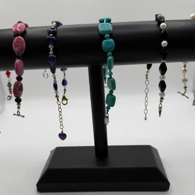 Lot (6) Handmade Bracelets- Polished Stones, Glass Beads, Swarovski Crystals & Pearls
Lot #: 56