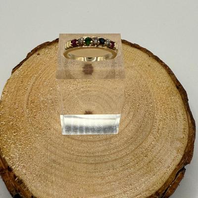 14k Yellow Gold Multicolor Stone Ring- Blue Sapphire, Emerald, Ruby & Diamond, Size 6.25, 2.86 Grams
Lot #: 9
