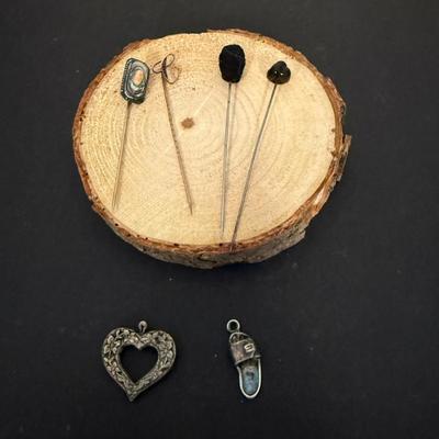 (4) Vintage Hat Pins (1 Sterling), Heart Charm & 925 Silver Sandal Charm
Lot #: 46
