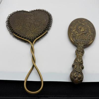 (2) Vintage Brass-Tone Hand Mirrors- Heart & Oval W/flowers
Lot #: 57