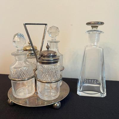 Antique Wildman Patent 4-Piece Cruet Set & Oil & Vinegar Cruet