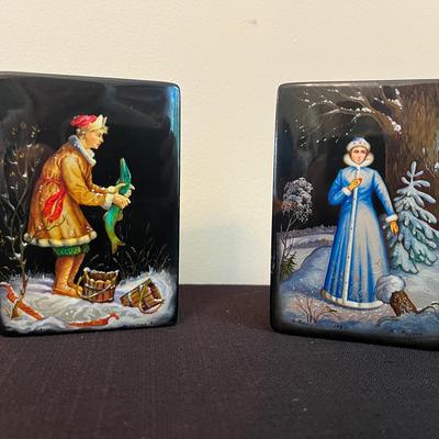 “The Snow Maiden” & “Magic Pike” Traditional Russian Hand Painted Signed Lacquer Box’s By Fedoskino
