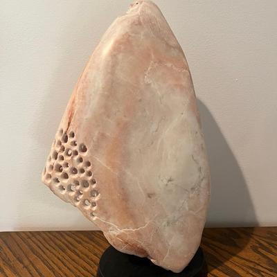 Hand Carved & Signed Contemporary Rose Marble Woman Sculpture 