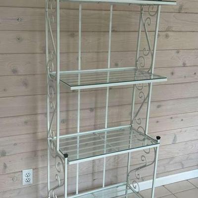 White Metal Plant Stand With Glass Shelves