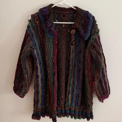 Hand Knit Earth Toned 3D Knit Cardigan W/ Balloon Sleeves, Size Small  