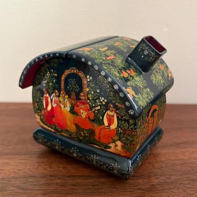 Traditional Russian Hand Painted Folk Art Signed Original Lacquer House Box  