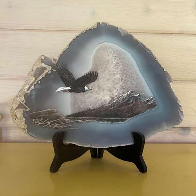 Eagle Painting On Agate Signed By Znaniecki 