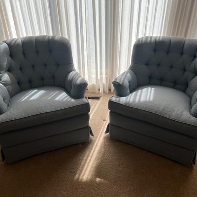 Sky Blue Tufted Swivel Chair Set