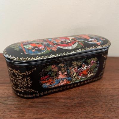Traditional Russian Hand Painted Folk Art Signed Original Ceramic Box