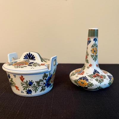 Royal Delft Dutch “Tear Bottle” Vase & “Butter Pot” Trinket Box