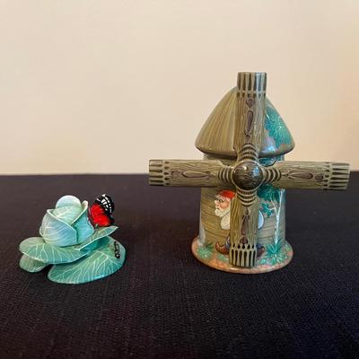 “Windmill Gnomes” & Cabbage, Traditional Russian Hand Painted Folk Art Signed Lacquer Boxes 