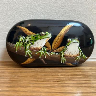 Hand Painted Frog Trinket Box Signed Original 