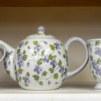 Andrea Sadek "Violet Meadows" Porcelain Teapot And Mug Set
