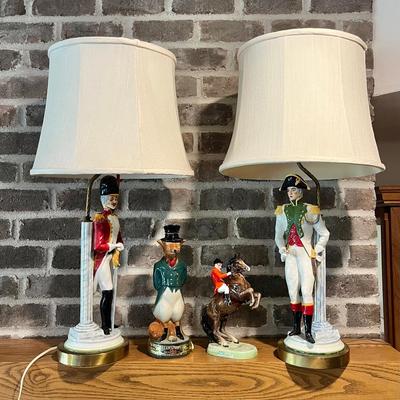 Vintage Napoleon & British Officer Lamps, Beswick "Huntsman on Rearing Horse" & JB Officer Fox