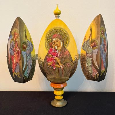 Hand-Painted Russian Folk Art Orthodox Wooden Egg ~ By Natalia Yatchenko Signed Original 