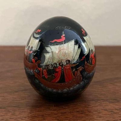 Hand Painted Traditional Russian Lacquered Miniature Egg, Signed Original 