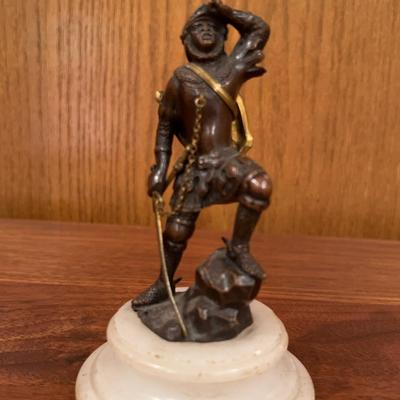 Vintage Bronze Conqueror Statue Sculpture On Marble