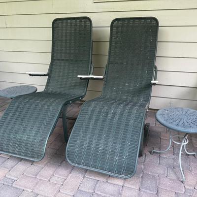 Wicker Rocker Lounge Chair Set With Two Metal End Tables