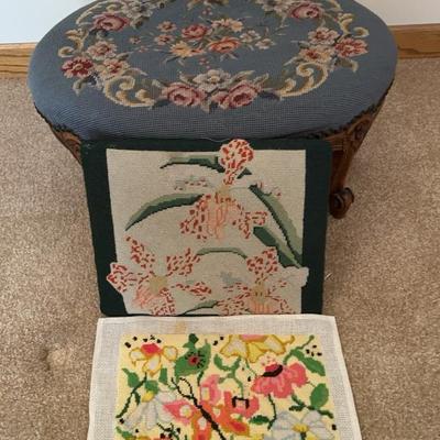 Vintage Embroidered Footstool And More