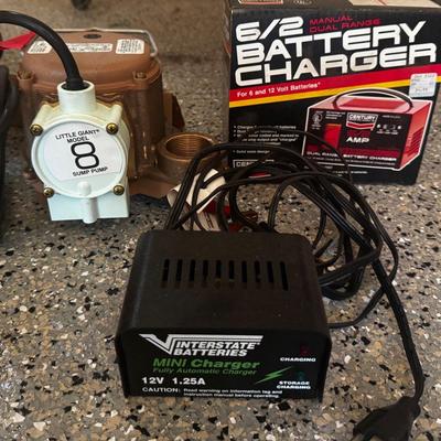 Little Giant Sump Pump Model Eight and Battery Charger Plus Mini Charger