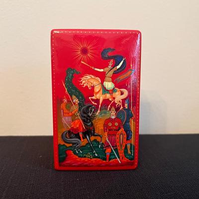 “Prince Igor” Traditional Russian Hand Painted Folk Art Signed Lacquer Box, By Kholui 