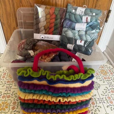 Mystery Bin Of High Quality Yarn. Includes Marano Wool, Hand Dyed, And Handmade Tote