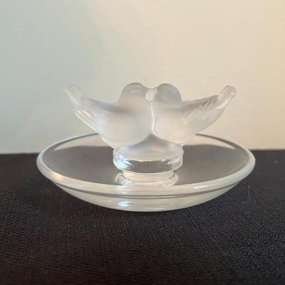 Lalique France Signed Crystal Love Bird Trinket Dish Deux Colombes