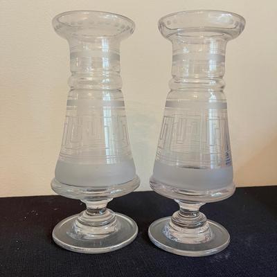 XIX Vases/Hyacinth Vases Engraved W/ Greek Frieze
