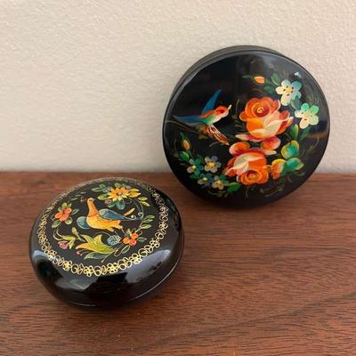 Traditional Russian Hand Painted Folk Art Signed Original Lacquer Boxes (2)