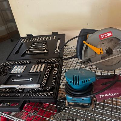 Makita Palm Sander, Ryobi 5 1/2 Inch Saw, & Craftman Ratchet Wrench