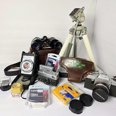 Vintage Beseler Topcon 100 & Rollei 35 Cameras, Nikon Binoculars, Gossen Light Meter, More