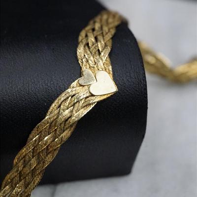 14K Gold Braided Herringbone Bracelet - 7.25" 