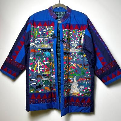 Vintage Boho Embroidered Jacket – Animal & Nature Motif 