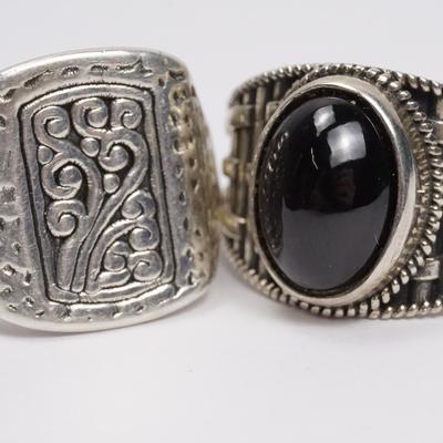 Sterling Silver Men's Rings (2) - Sizes 9.75 & 14