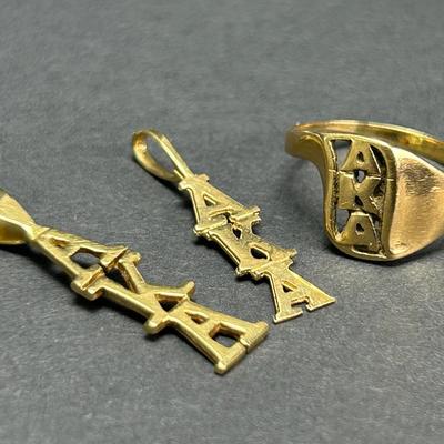 14K Gold AKA Sorority Pendants & Ring -  Size 6.5